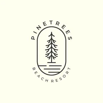 Pine tree with line and emblem style logo icon template design. penderosa vec Stock Illustration