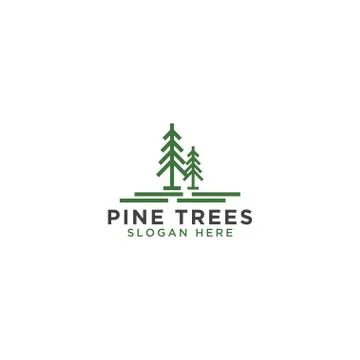Pine tree line art logo design template Stock Illustration