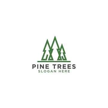 Pine tree line art logo design template Stock Illustration