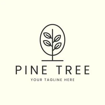 Pine tree line art logo vector minimalist template illustration design Stock Illustration