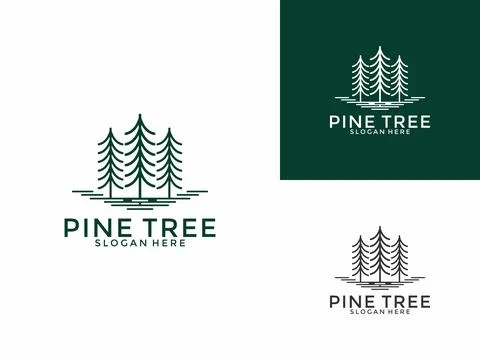 Pine Tree Line logo icon design illustration vector, Evergreen logo design .. Stock Illustration