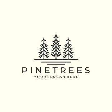 Pine tree with linear style logo icon vector illustration template design Stock Illustration