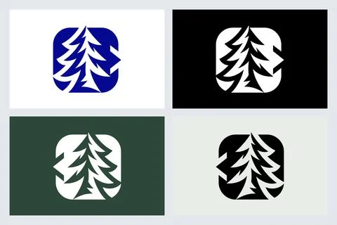 Pine Tree Logo Icon Set Stock Illustration