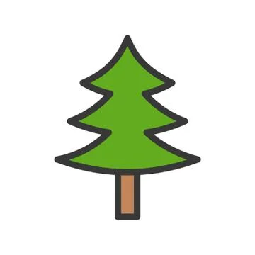 Pine tree, Merry Christmas theme set, filled outline editable stroke pixel pe Illustrazione stock