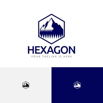 Pine Tree Mountain Hexagon Shield Explore Adventure Holiday Logo Stock Illustration