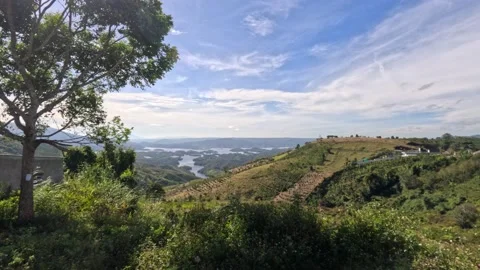 Pine tree. Mountain view with beautiful lakes far away. Dak Nong, Vietnam Stock Footage 232906567