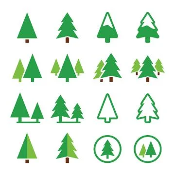 Pine tree, park vector green icons set Stock Illustration