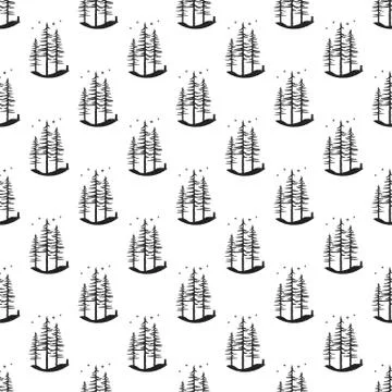 Pine tree pattern background. Simple seamless illustration of monochrome Stock Illustration