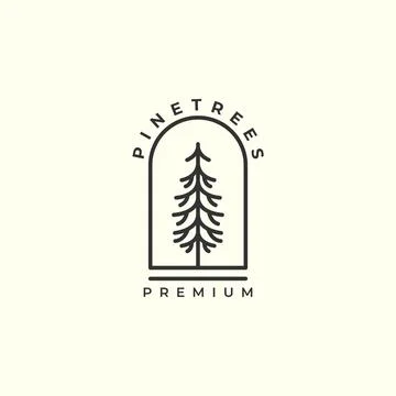 Pine tree, penderosa with linear and emblem style logo icon vector illustrati Stock Illustration