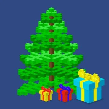 Pine tree pixel green vector christmas holiday needle leaf trunk fir plant Stock Illustration