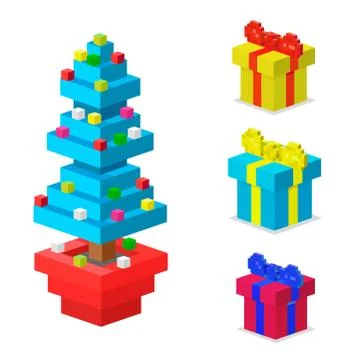 Pine tree pixel green vector christmas holiday needle leaf trunk fir plant Stock Illustration