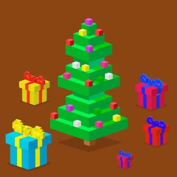 Pine tree pixel green vector christmas holiday needle leaf trunk fir plant Stock Illustration