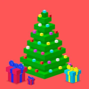 Pine tree pixel green vector christmas holiday needle leaf trunk fir plant Stockillustratie