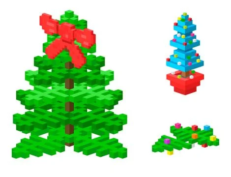 Pine tree pixel green vector christmas holiday needle leaf trunk fir plant Stock Illustration