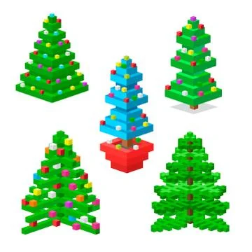 Pine tree pixel green vector christmas holiday needle leaf trunk fir plant Stock Illustration