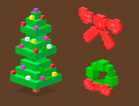 Pine tree pixel green vector christmas holiday needle leaf trunk fir plant Stock Illustration