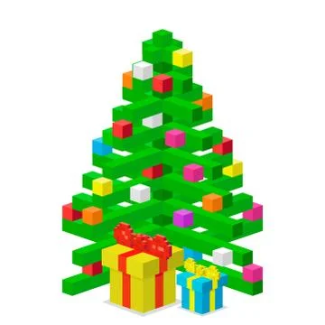 Pine tree pixel green vector christmas holiday needle leaf trunk fir plant Stock Illustration