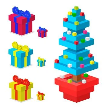 Pine tree pixel green vector christmas holiday needle leaf trunk fir plant Stock Illustration