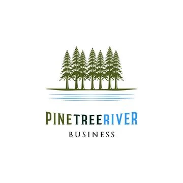 Pine Tree with River Icon Logo Design Template Stock Illustration
