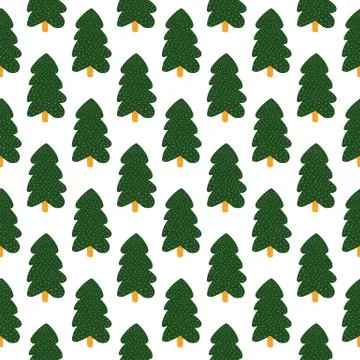 Pine tree seamless pattern on black background. Forest wallpaper. Stock Illustration