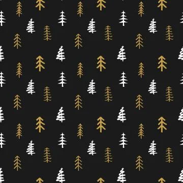 Pine tree seamless pattern. New Year and Christmas background, vector Illustr Stock Illustration