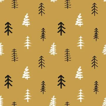 Pine tree seamless pattern. New Year and Christmas background, vector Illustr Stock Illustration