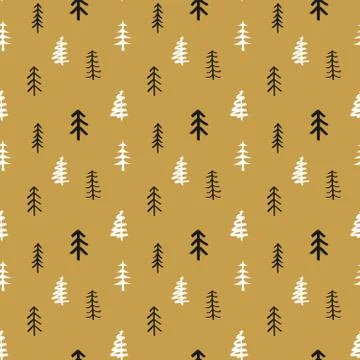 Pine tree seamless pattern. New Year and Christmas background, vector Illustr Stock Illustration