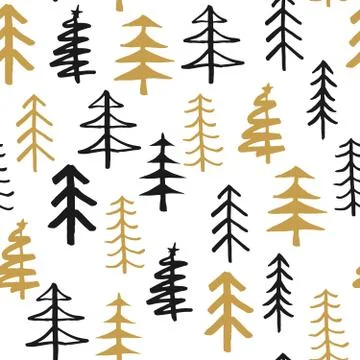 Pine tree seamless pattern. New Year and Christmas background, vector Illustr Stock Illustration