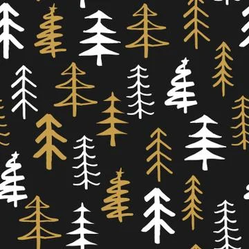 Pine tree seamless pattern. New Year and Christmas background, vector Illustr Stock Illustration