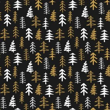 Pine tree seamless pattern. New Year and Christmas background, vector Illustr Stock Illustration