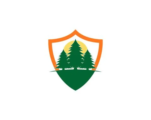 Pine tree in the shield logo Stock Illustration