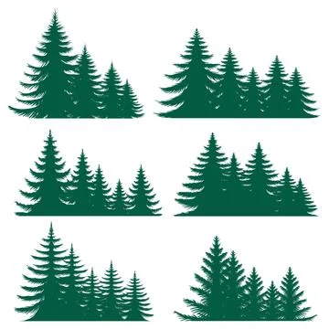 Pine tree silhouette element set collection Stock Illustration