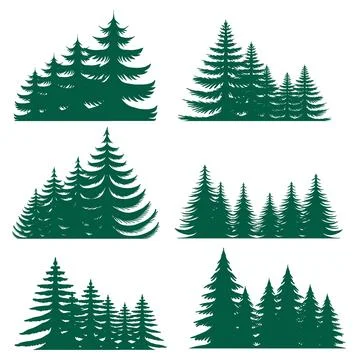 Pine tree silhouette element set collection Stock Illustration