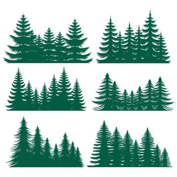Pine tree silhouette element set collection Stock Illustration