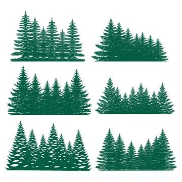 Pine tree silhouette element set collection Stock Illustration