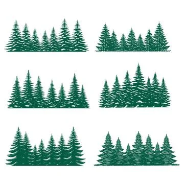 Pine tree silhouette element set collection Stock Illustration
