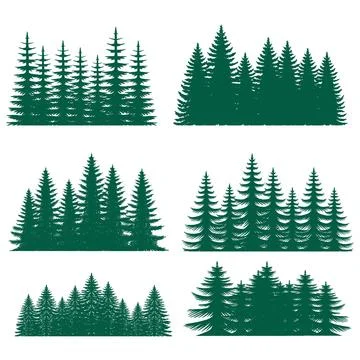 Pine tree silhouette element set collection Stock Illustration