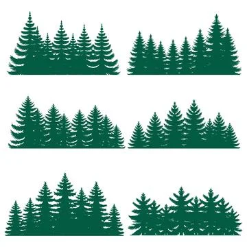 Pine tree silhouette element set collection Stock Illustration