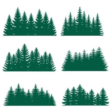 Pine tree silhouette element set collection Stock Illustration