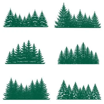 Pine tree silhouette element set collection Stock Illustration
