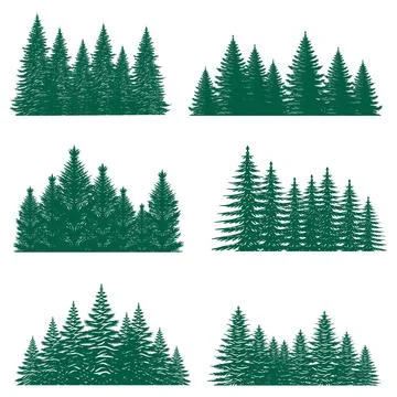 Pine tree silhouette element set collection Stock Illustration