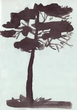 Pine tree silhouette on a light background, graphic monochrome ink pattern イラスト素材