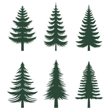 Pine tree silhouette set collection Stock Illustration