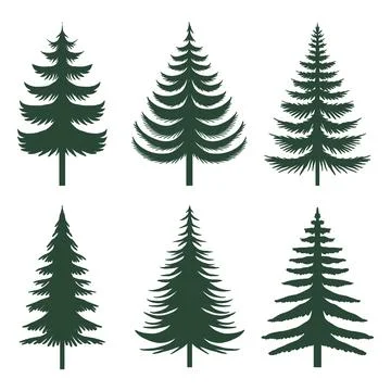 Pine tree silhouette set collection Stock Illustration
