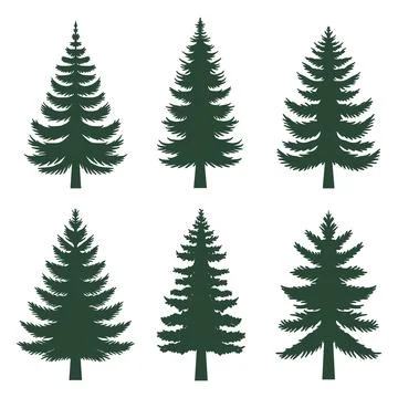 Pine tree silhouette set collection Stock Illustration