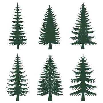 Pine tree silhouette set collection Stock Illustration