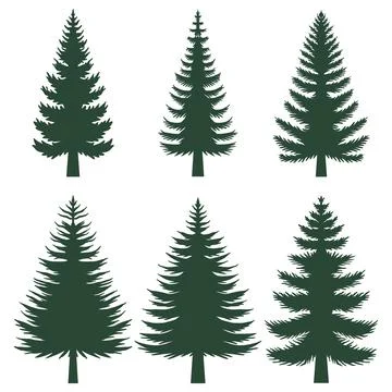 Pine tree silhouette set collection Stock Illustration