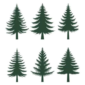 Pine tree silhouette set collection Stock Illustration