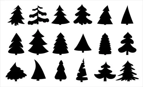 Pine tree silhouettes, snow winter spruce. Forest cedar, abstract black trian Stock Illustration
