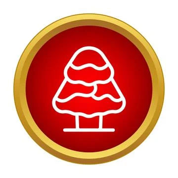 Pine tree snow covered icon on red button 스톡 일러스트
